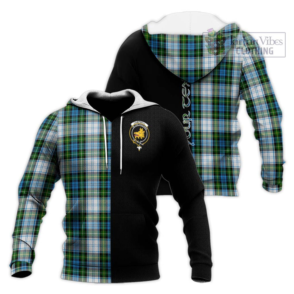 Campbell Dress Tartan Knitted Hoodie with Family Crest and Half Of Me Style Unisex Knitted Pullover Hoodie - Tartanvibesclothing Shop