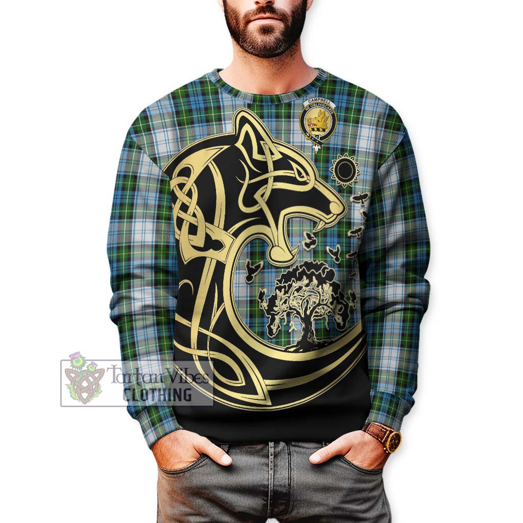 Campbell Dress Tartan Sweatshirt with Family Crest Celtic Wolf Style Unisex - Tartan Vibes Clothing