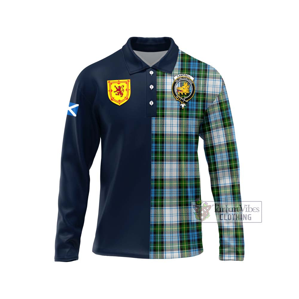 Tartan Vibes Clothing Campbell Dress Tartan Long Sleeve Polo Shirt with Scottish Lion Royal Arm Half Style