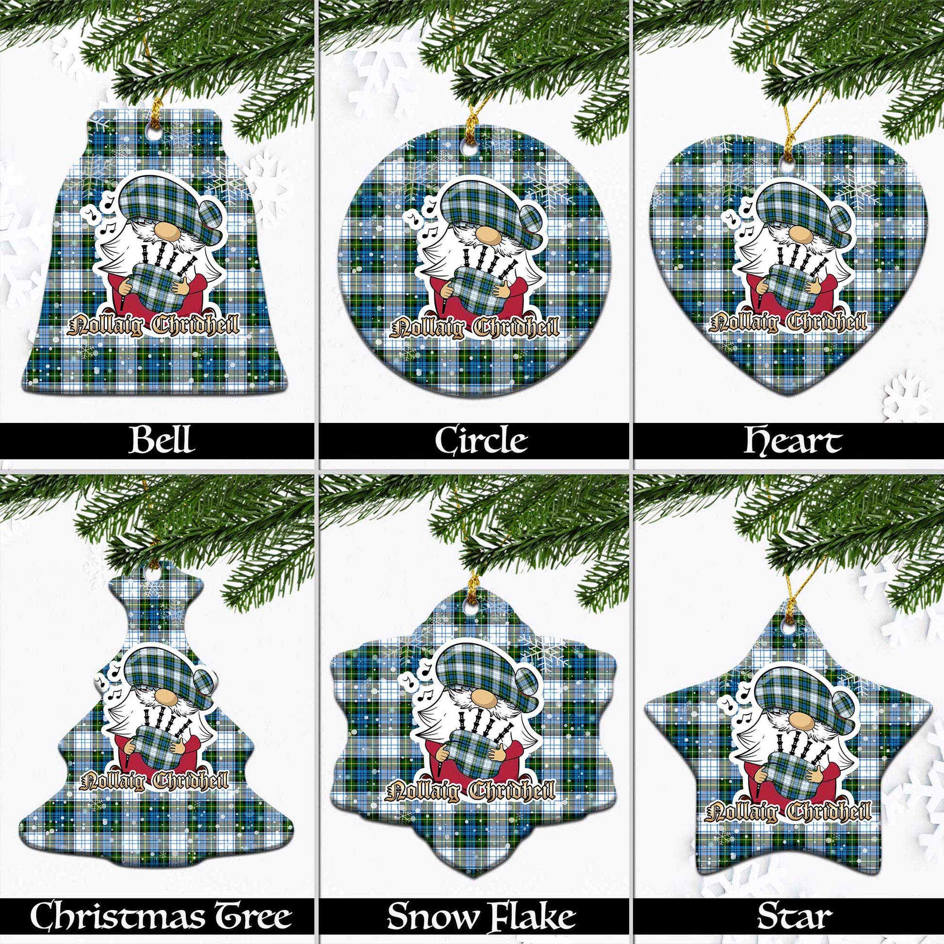 Campbell Dress Tartan Christmas Ornaments with Scottish Gnome Playing Bagpipes Ceramic - Tartanvibesclothing