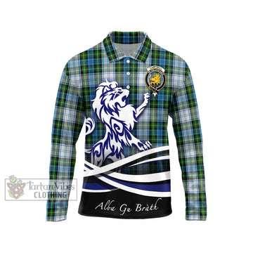 Campbell Dress Tartan Long Sleeve Polo Shirt with Alba Gu Brath Regal Lion Emblem