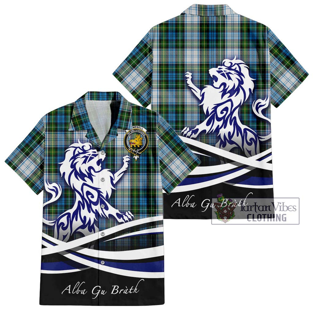 Campbell Dress Tartan Short Sleeve Button Shirt with Alba Gu Brath Regal Lion Emblem Kid - Tartanvibesclothing Shop