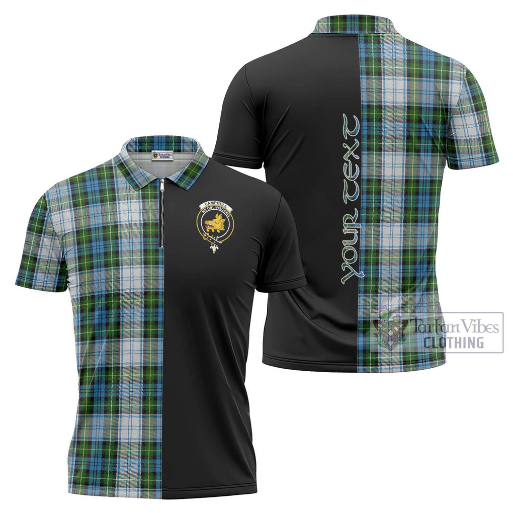 Campbell Dress Tartan Zipper Polo Shirt with Family Crest and Half Of Me Style Unisex - Tartanvibesclothing Shop