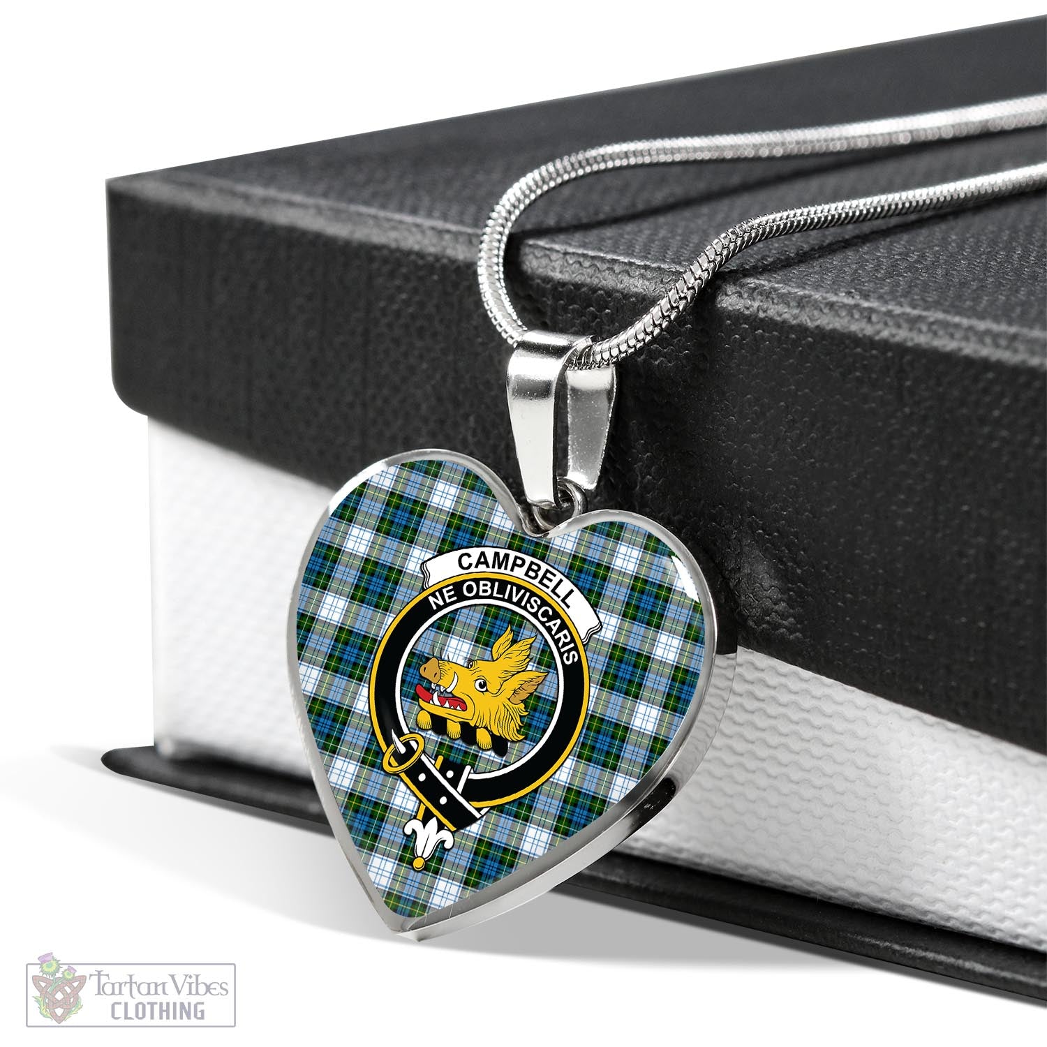 Tartan Vibes Clothing Campbell Dress Tartan Heart Necklace with Family Crest