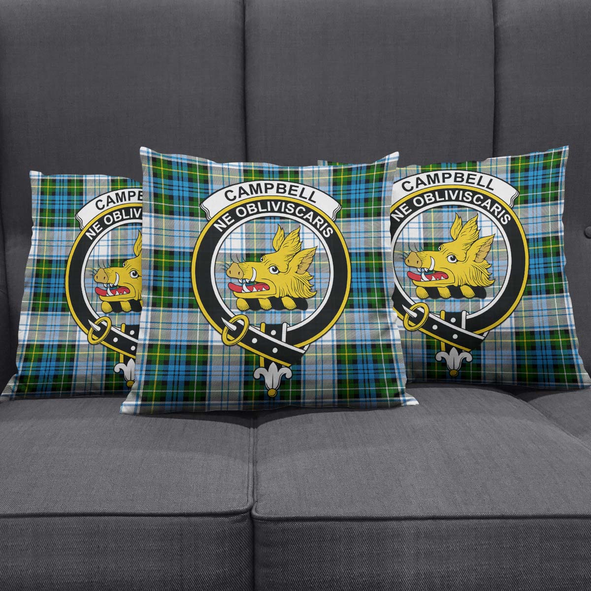 Campbell Dress Tartan Pillow Cover with Family Crest Square Pillow Cover - Tartanvibesclothing