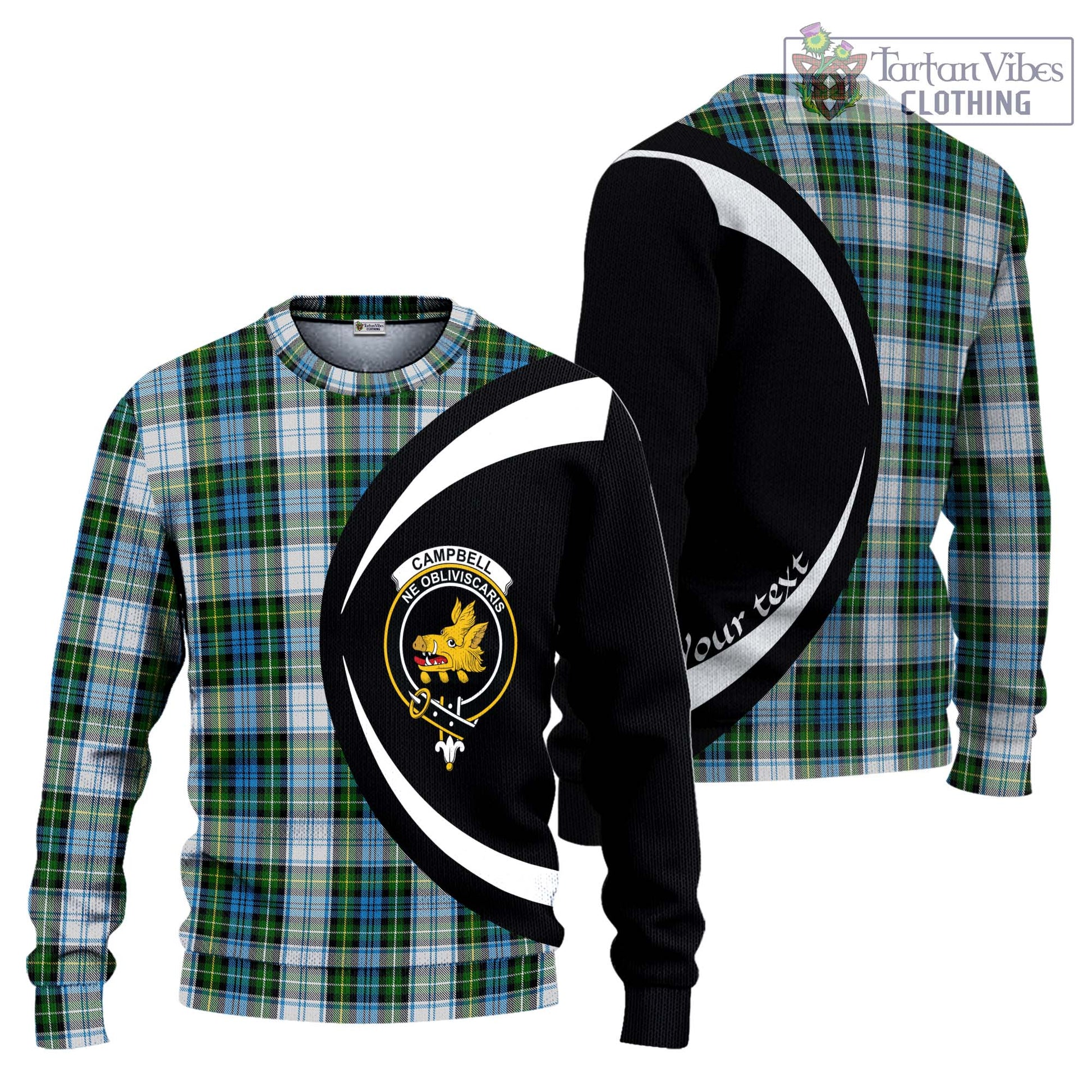 Tartan Vibes Clothing Campbell Dress Tartan Knitted Sweater with Family Crest Circle Style