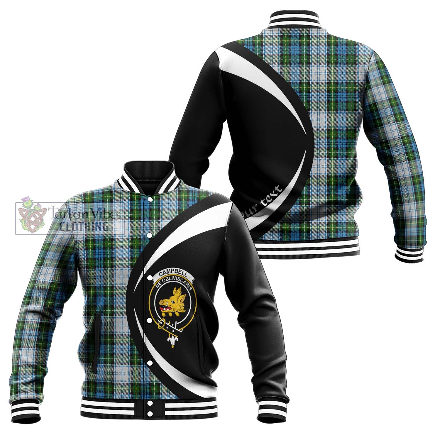 Campbell Dress Tartan Baseball Jacket with Family Crest Circle Style Unisex - Tartan Vibes Clothing