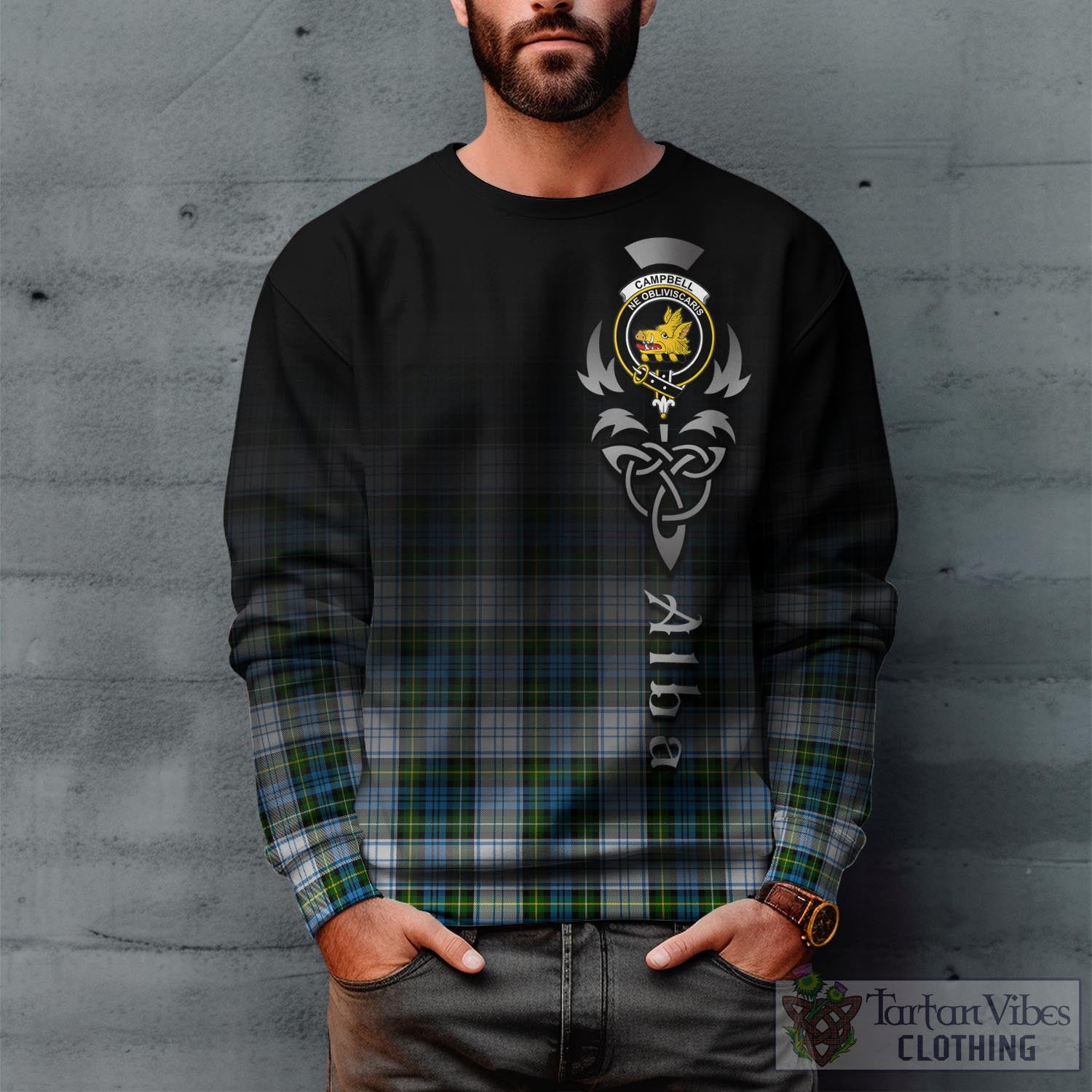 Tartan Vibes Clothing Campbell Dress Tartan Sweatshirt Featuring Alba Gu Brath Family Crest Celtic Inspired