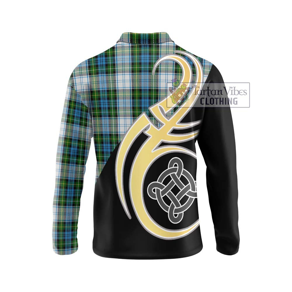 Campbell Dress Tartan Long Sleeve Polo Shirt with Family Crest and Celtic Symbol Style - Tartan Vibes Clothing