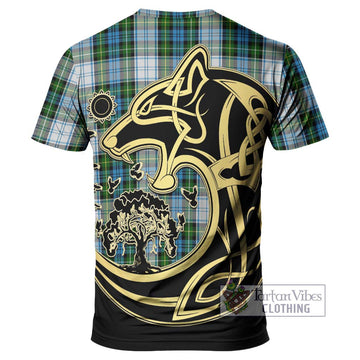 Campbell Dress Tartan T-Shirt with Family Crest Celtic Wolf Style