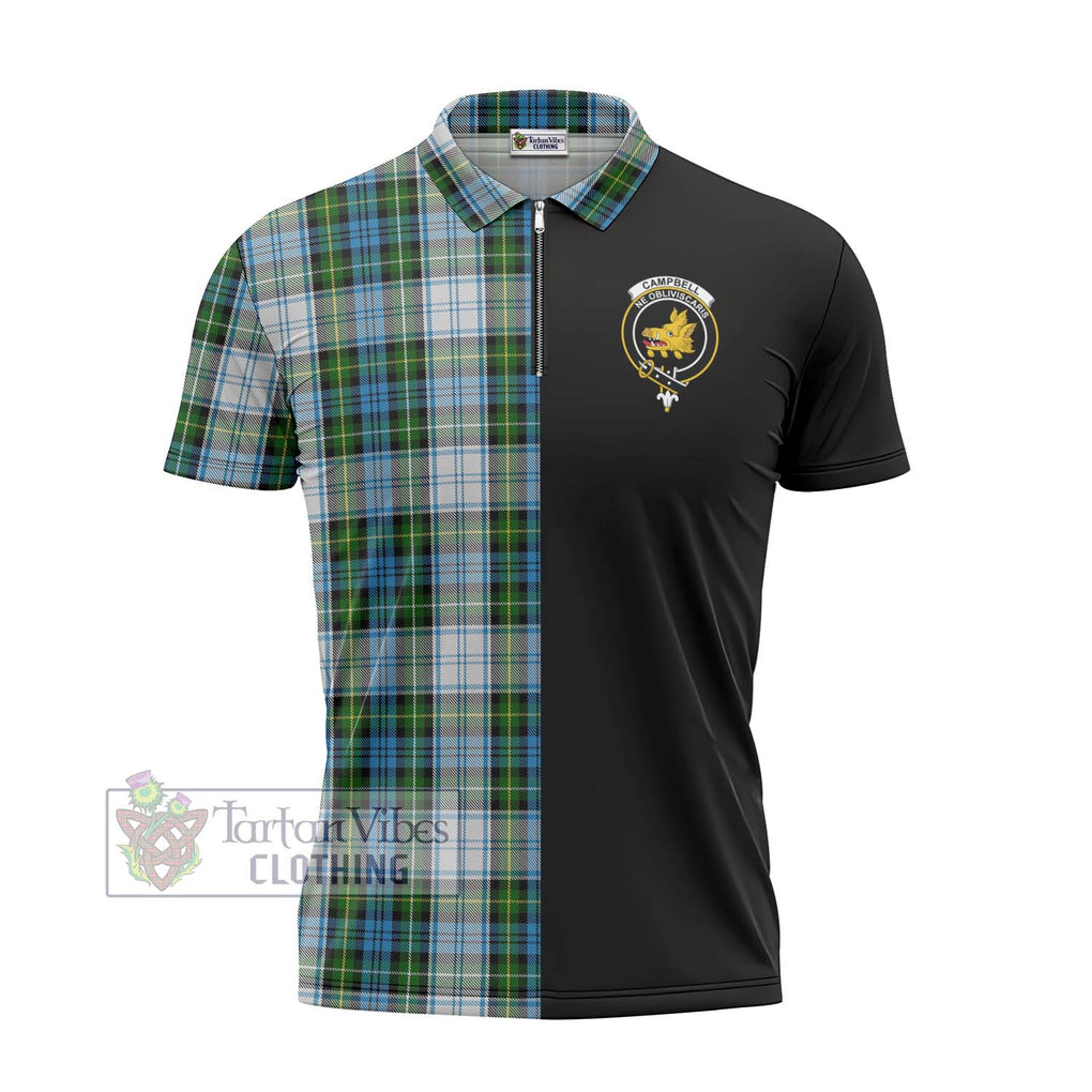 Campbell Dress Tartan Zipper Polo Shirt with Family Crest and Half Of Me Style - Tartanvibesclothing Shop