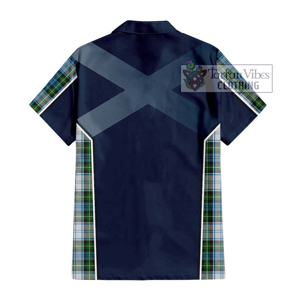 Campbell Dress Tartan Short Sleeve Button Shirt with Family Crest and Lion Rampant Vibes Sport Style - Tartan Vibes Clothing