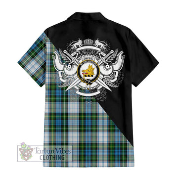 Campbell Dress Tartan Short Sleeve Button Shirt with Family Crest and Military Logo Style