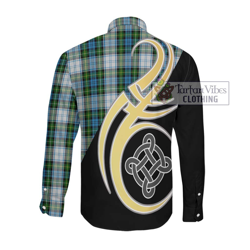 Campbell Dress Tartan Long Sleeve Button Shirt with Family Crest and Celtic Symbol Style Men's Shirt - Tartan Vibes Clothing