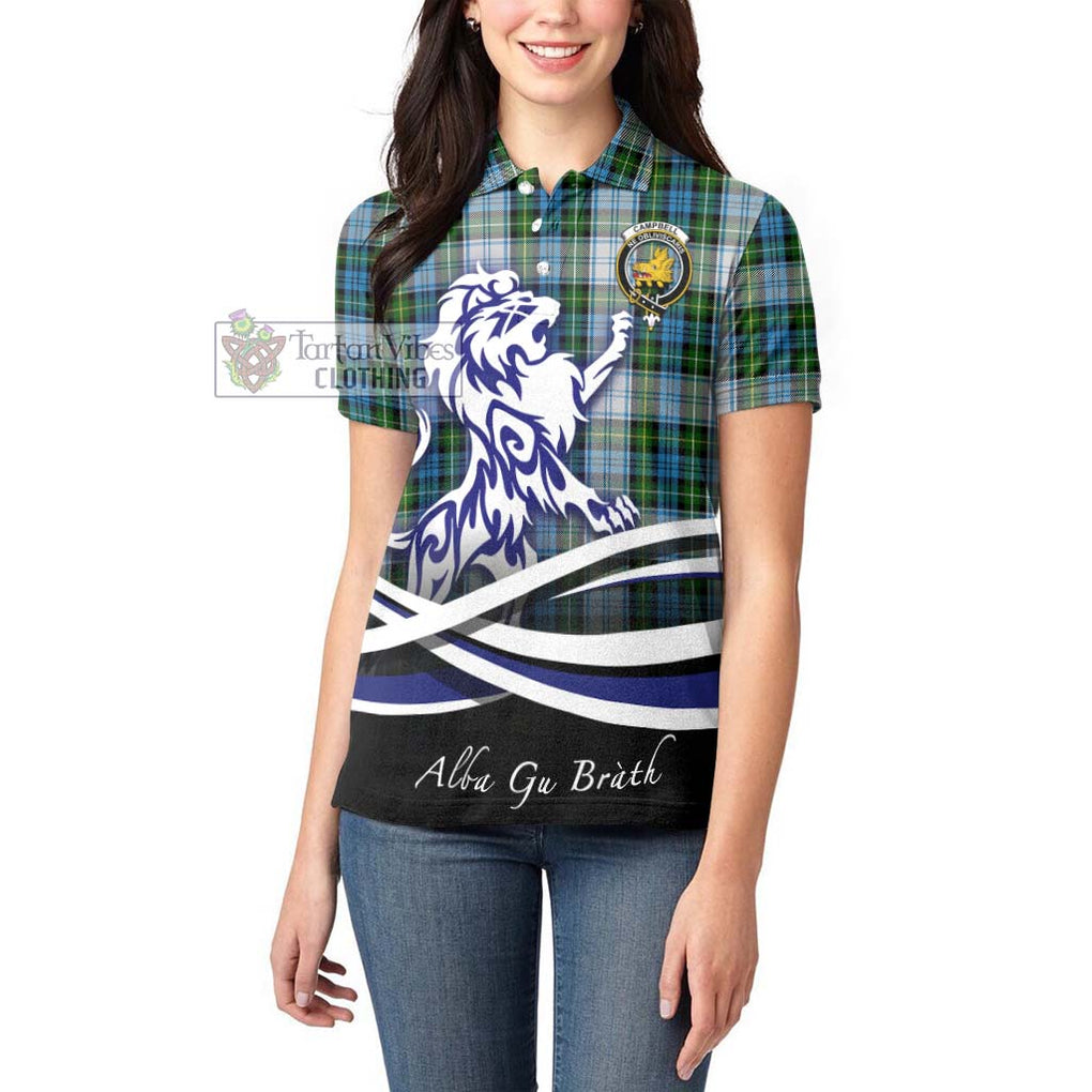 Campbell Dress Tartan Women's Polo Shirt with Alba Gu Brath Regal Lion Emblem - Tartanvibesclothing Shop