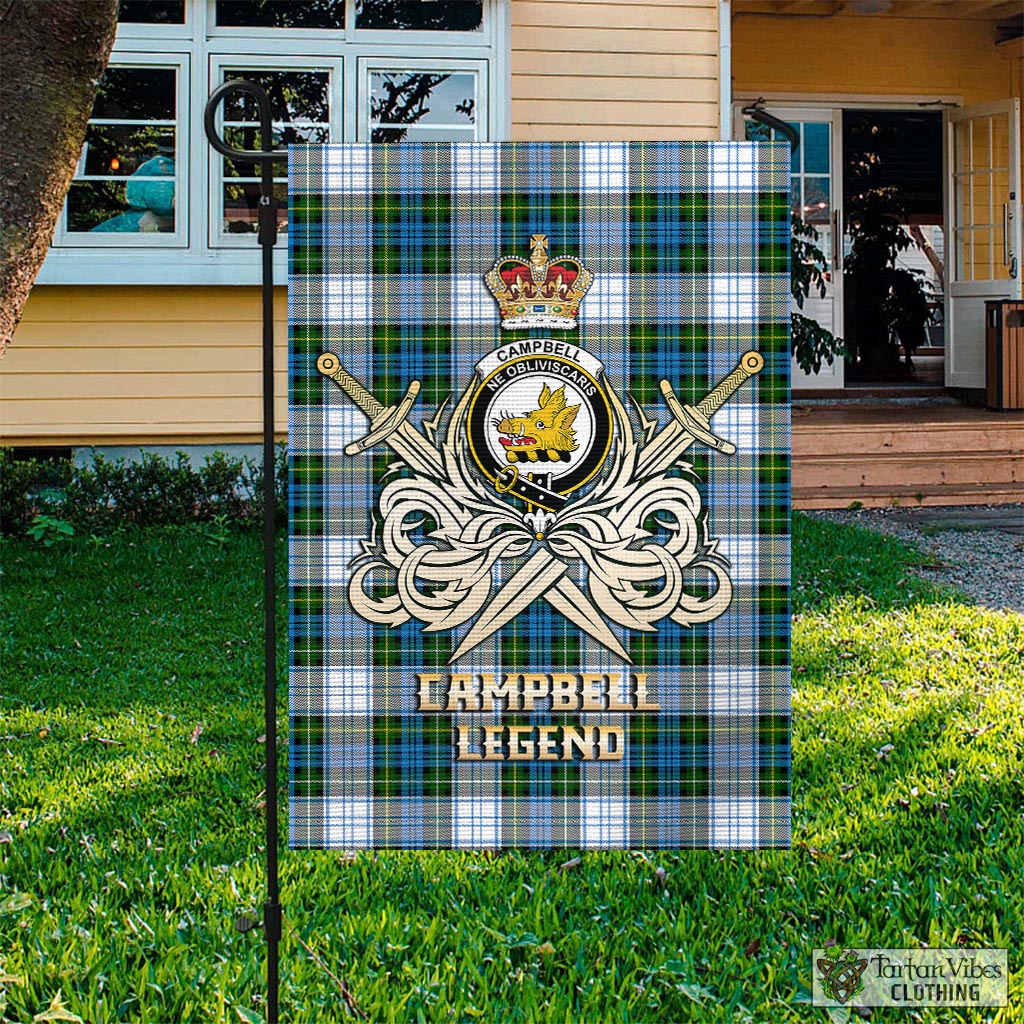 Tartan Vibes Clothing Campbell Dress Tartan Flag with Clan Crest and the Golden Sword of Courageous Legacy