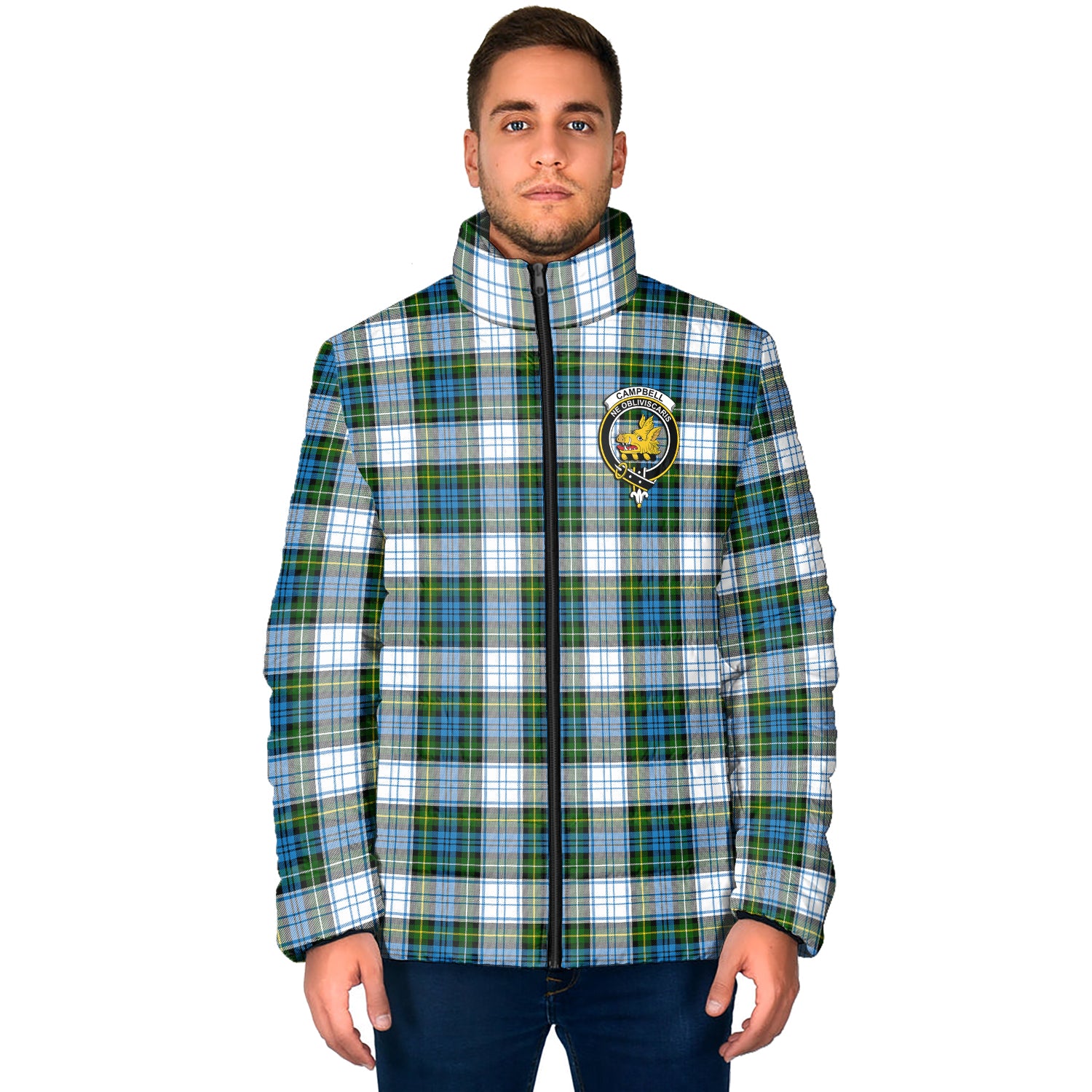 Campbell Dress Tartan Padded Jacket with Family Crest - Tartan Vibes Clothing