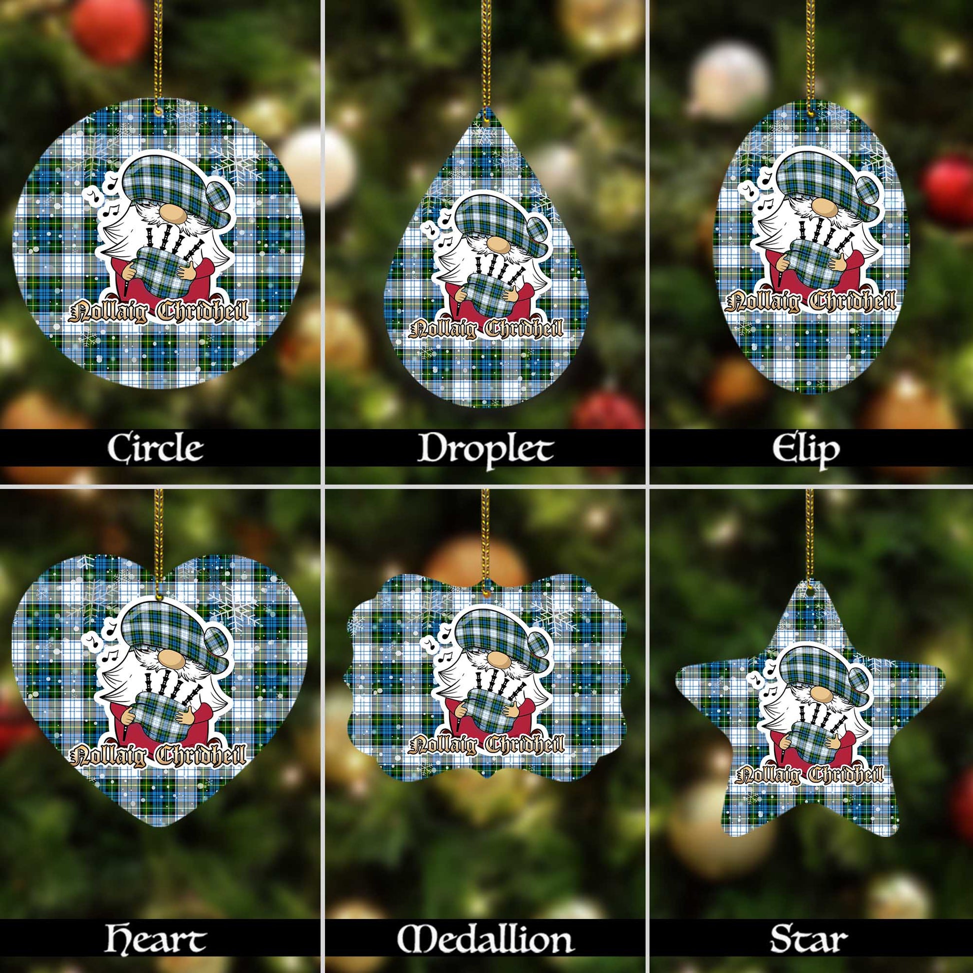 Campbell Dress Tartan Christmas Ornaments with Scottish Gnome Playing Bagpipes Alumium - Tartanvibesclothing