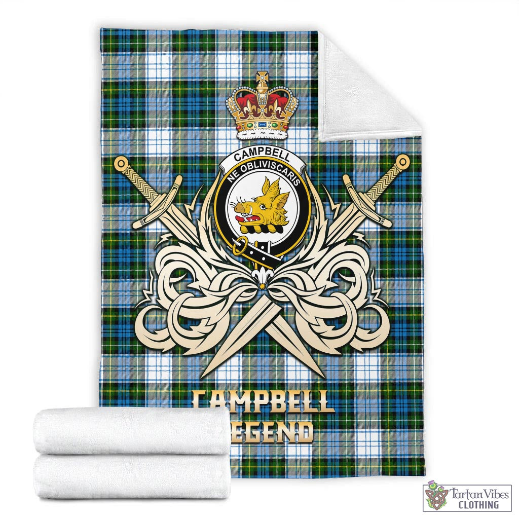 Tartan Vibes Clothing Campbell Dress Tartan Blanket with Clan Crest and the Golden Sword of Courageous Legacy