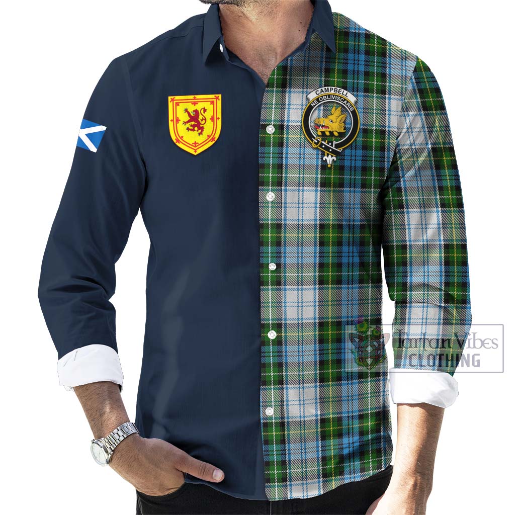 Tartan Vibes Clothing Campbell Dress Tartan Long Sleeve Button Shirt with Scottish Lion Royal Arm Half Style