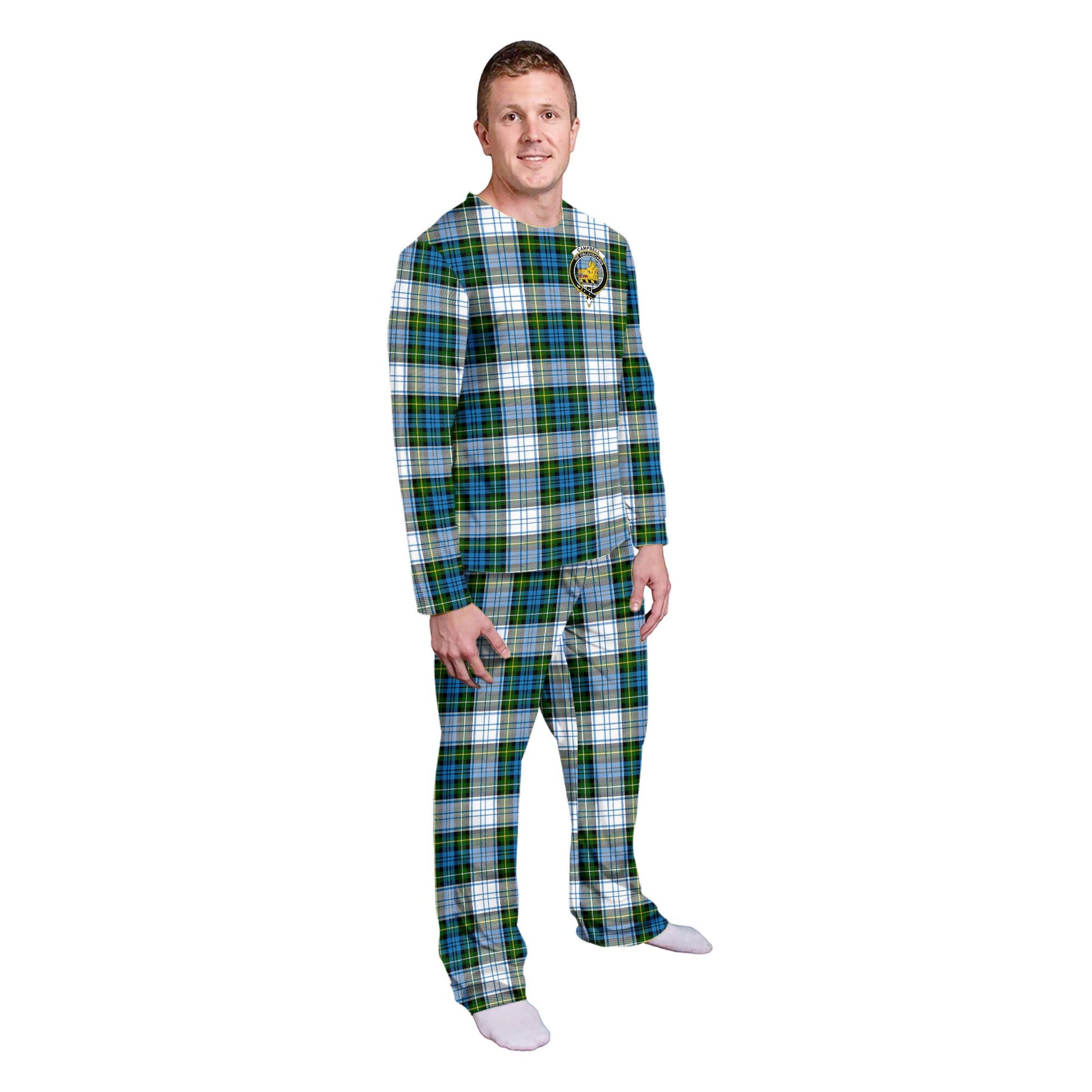 Campbell Dress Tartan Pajamas Family Set with Family Crest - Tartanvibesclothing