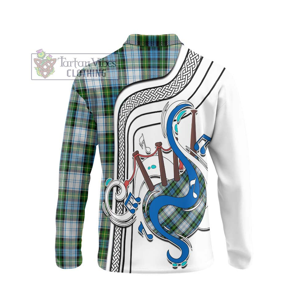 Tartan Vibes Clothing Campbell Dress Tartan Long Sleeve Polo Shirt with Epic Bagpipe Style