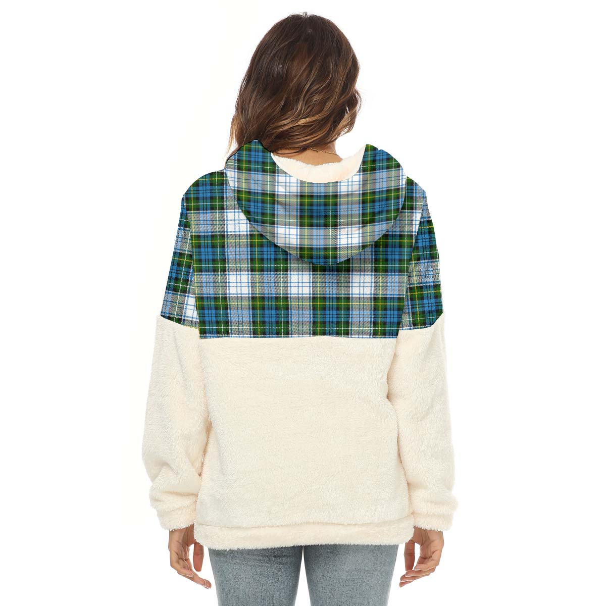 Campbell Dress Tartan Women's Borg Fleece Hoodie With Half Zip - Tartanvibesclothing