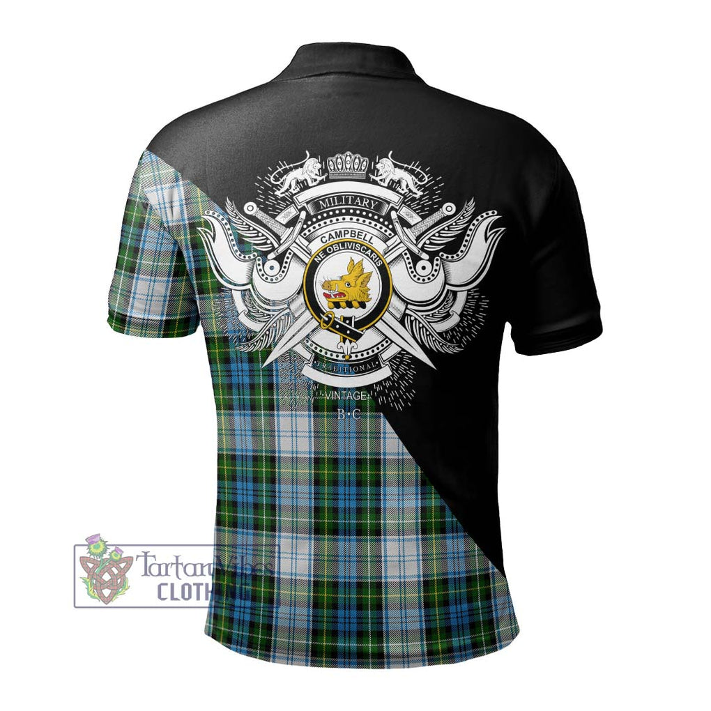 Campbell Dress Tartan Polo Shirt with Family Crest and Military Logo Style - Tartanvibesclothing Shop