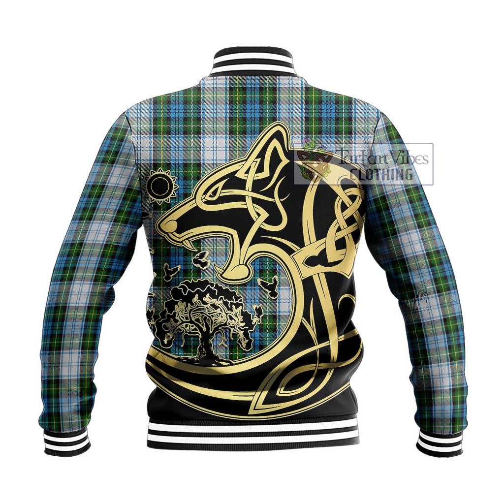 Tartan Vibes Clothing Campbell Dress Tartan Baseball Jacket with Family Crest Celtic Wolf Style