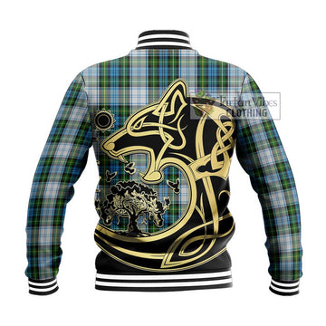 Campbell Dress Tartan Baseball Jacket with Family Crest Celtic Wolf Style