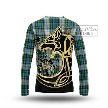 Campbell Dress Tartan Long Sleeve T-Shirt with Family Crest Celtic Wolf Style