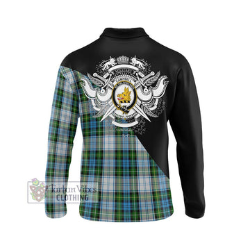 Campbell Dress Tartan Long Sleeve Polo Shirt with Family Crest and Military Logo Style