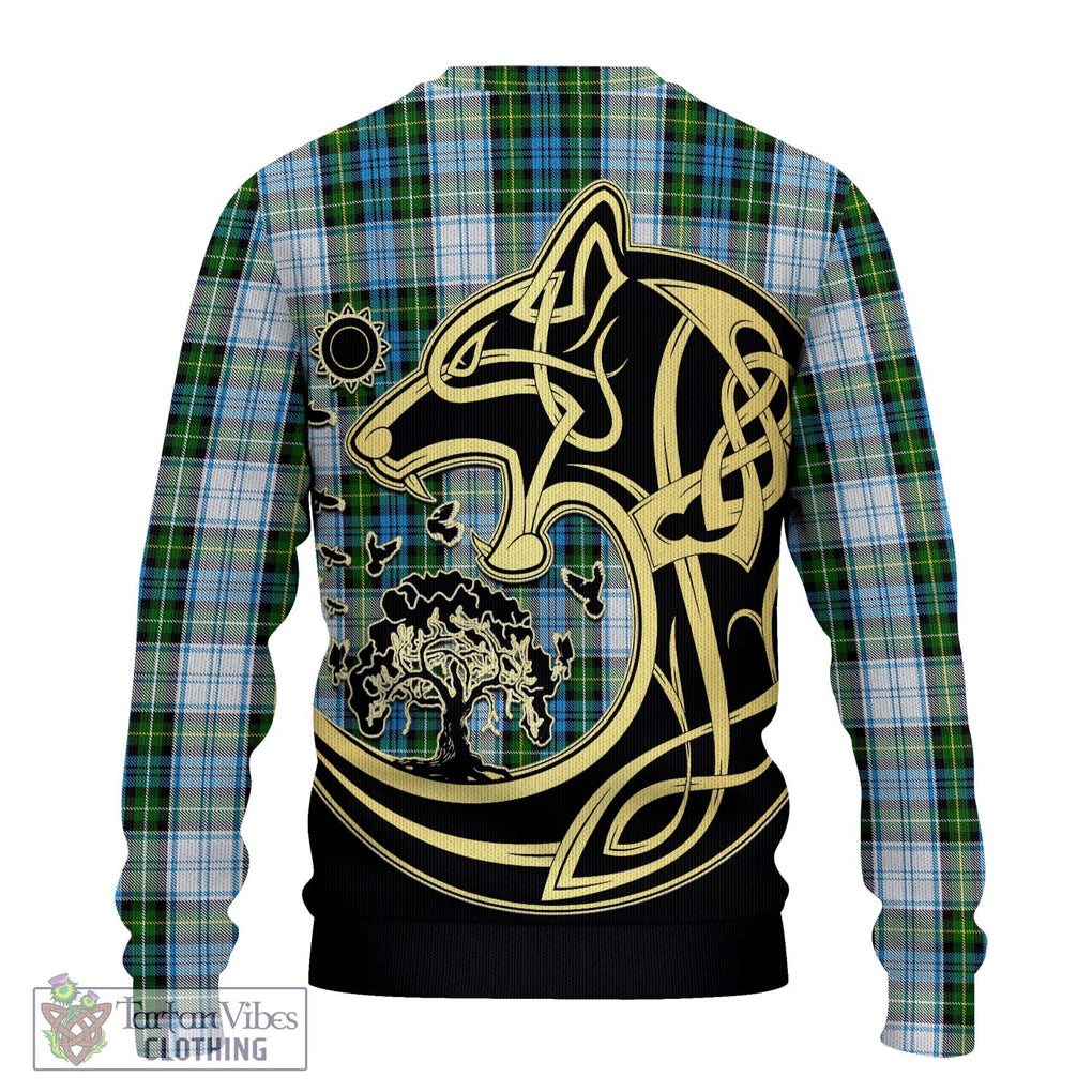 Campbell Dress Tartan Knitted Sweater with Family Crest Celtic Wolf Style - Tartan Vibes Clothing