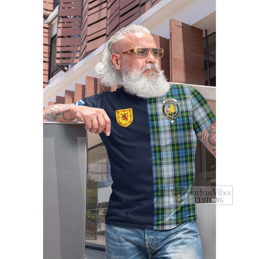 Tartan Vibes Clothing Campbell Dress Tartan Cotton T-shirt with Scottish Lion Royal Arm Half Style