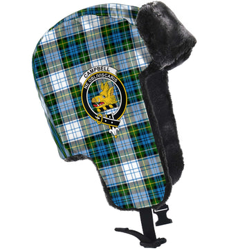 Campbell Dress Tartan Winter Trapper Hat with Family Crest