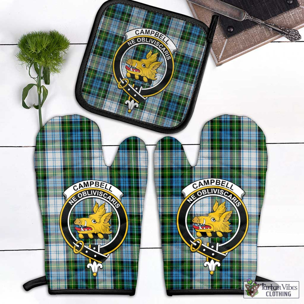 Campbell Dress Tartan Combo Oven Mitt & Pot-Holder with Family Crest Combo 1 Oven Mitt & 1 Pot-Holder Black - Tartan Vibes Clothing