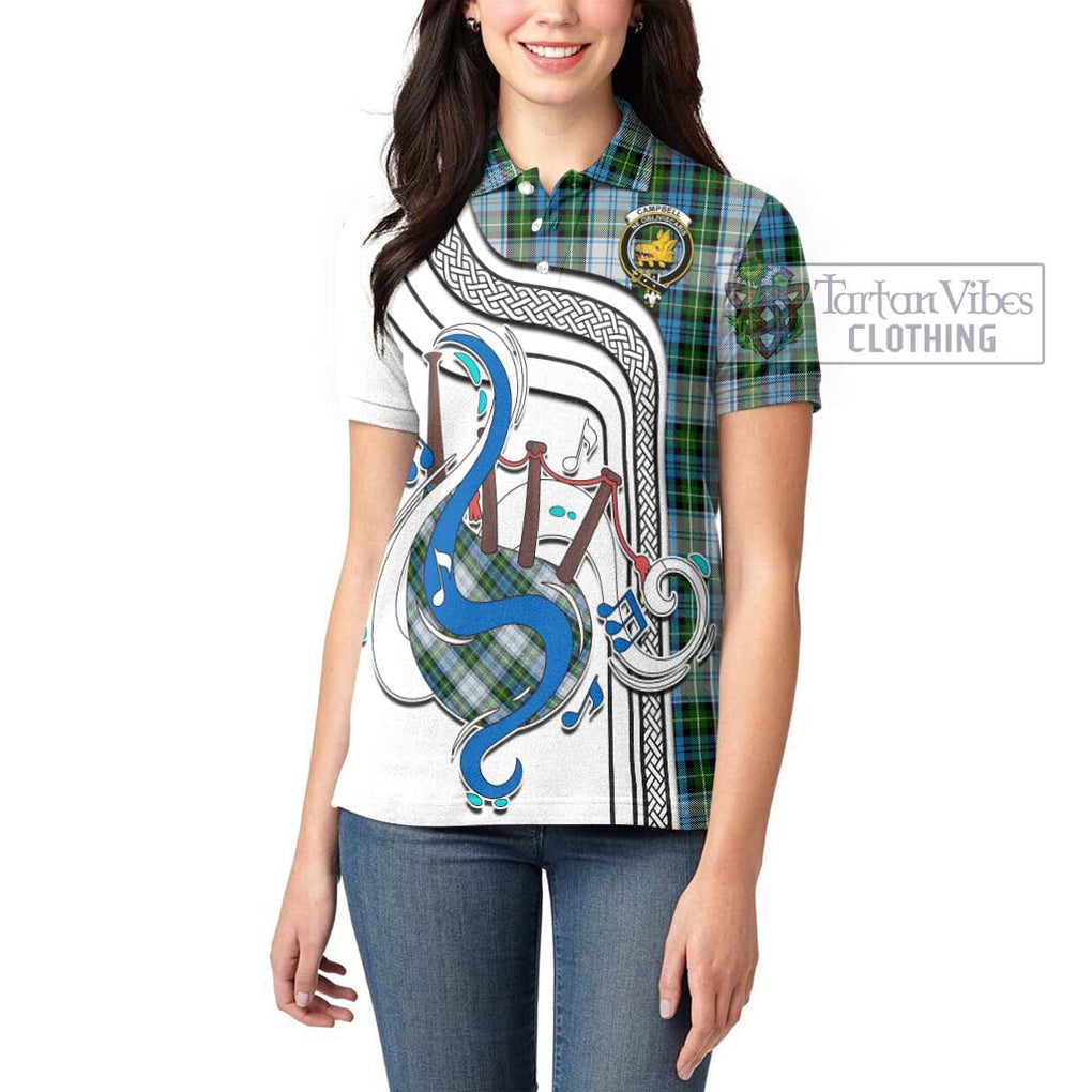 Campbell Dress Tartan Women's Polo Shirt with Epic Bagpipe Style - Tartanvibesclothing Shop