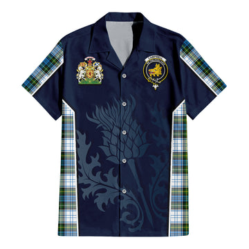 Campbell Dress Tartan Short Sleeve Button Up Shirt with Family Crest and Scottish Thistle Vibes Sport Style