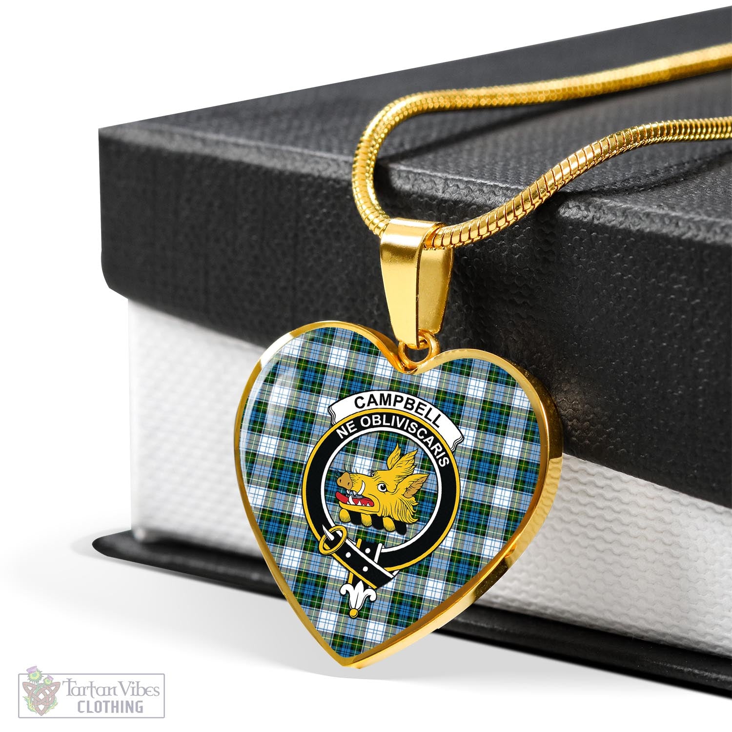 Tartan Vibes Clothing Campbell Dress Tartan Heart Necklace with Family Crest