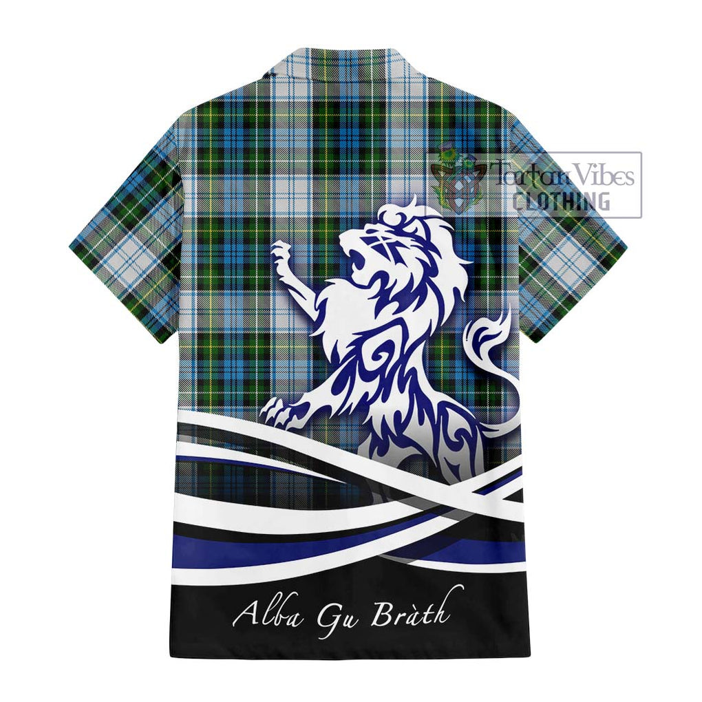 Campbell Dress Tartan Short Sleeve Button Shirt with Alba Gu Brath Regal Lion Emblem - Tartanvibesclothing Shop