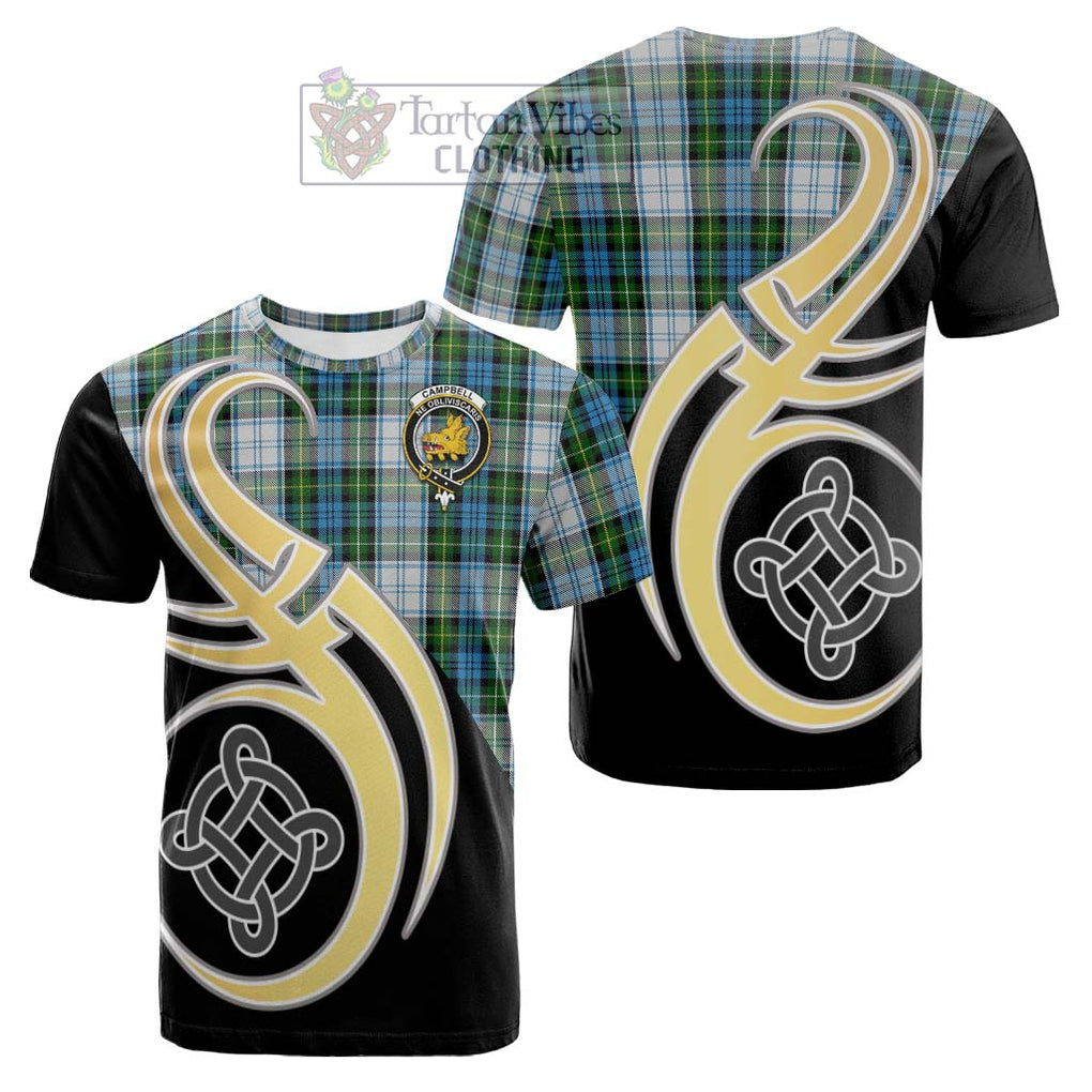 Tartan Vibes Clothing Campbell Dress Tartan Cotton T-shirt with Family Crest and Celtic Symbol Style