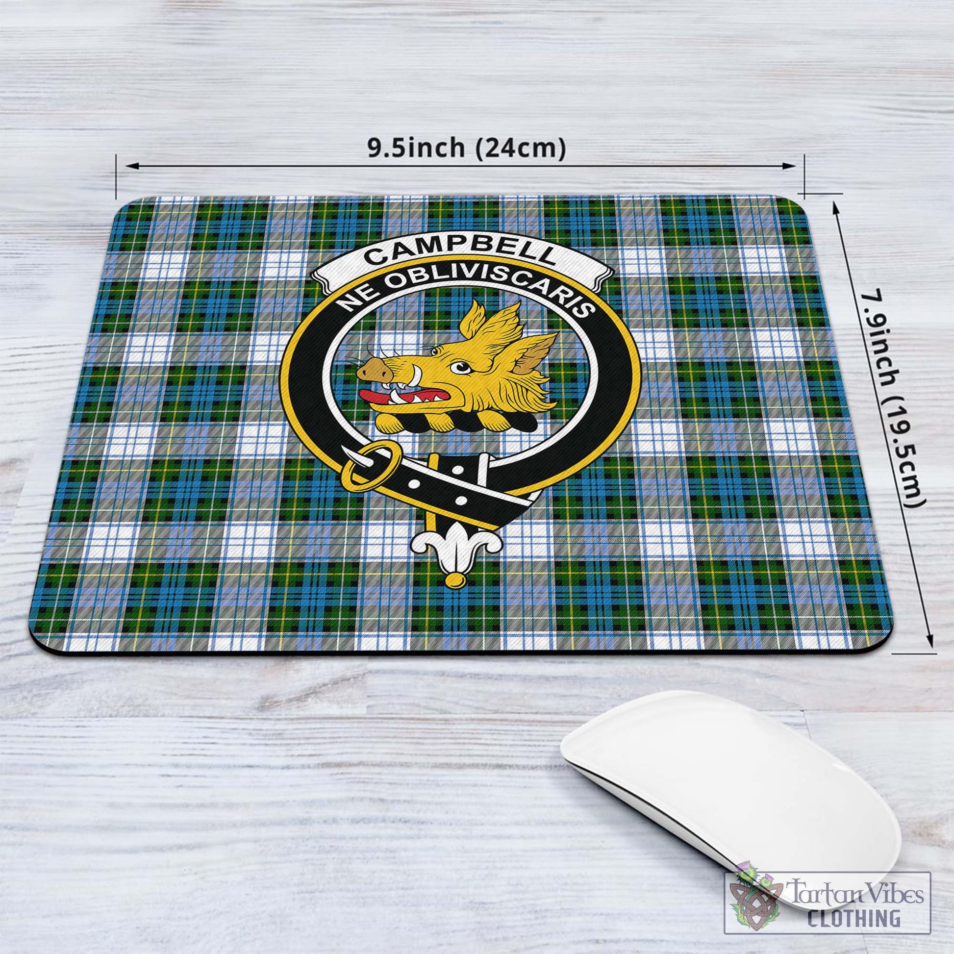 Tartan Vibes Clothing Campbell Dress Tartan Mouse Pad with Family Crest