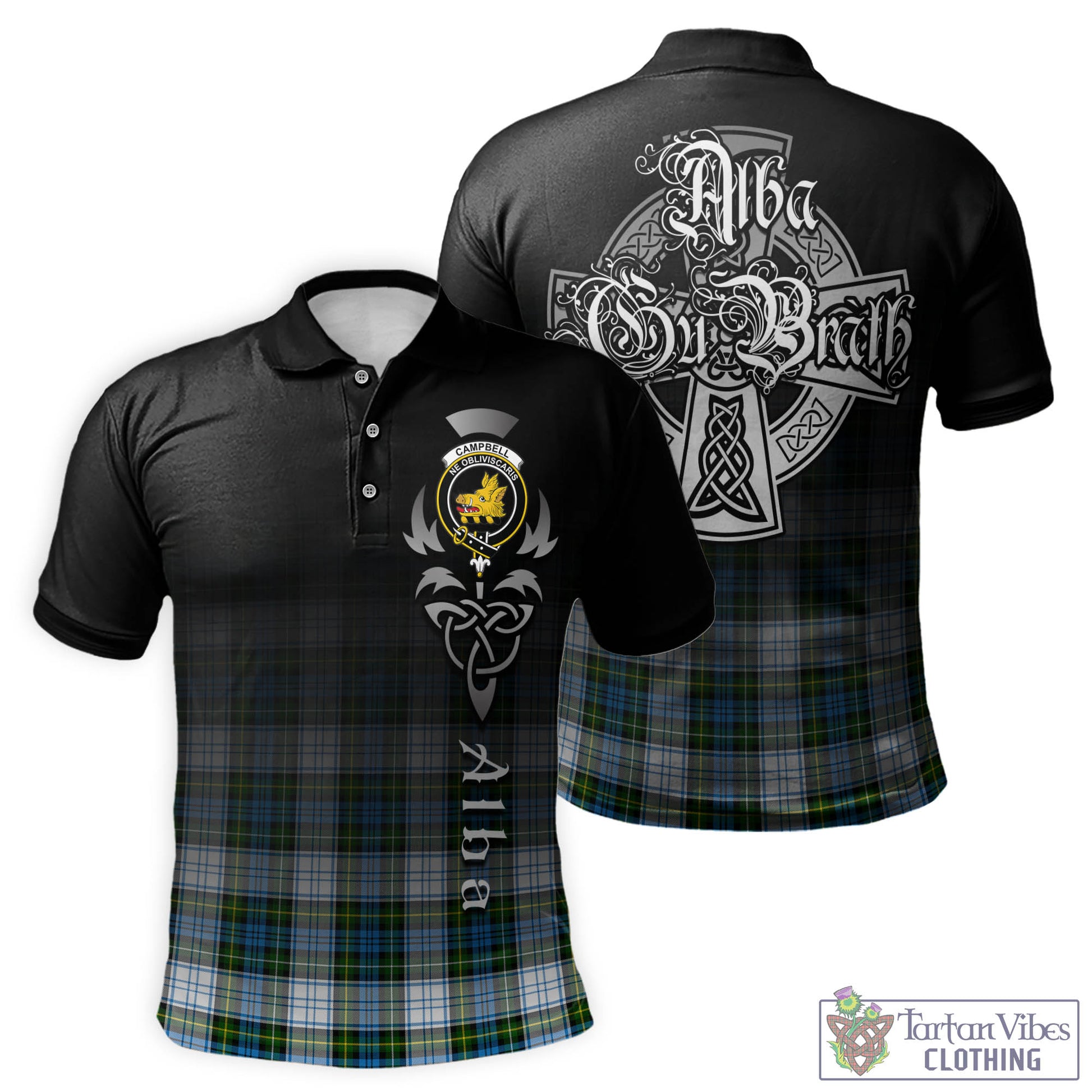 Tartan Vibes Clothing Campbell Dress Tartan Polo Shirt Featuring Alba Gu Brath Family Crest Celtic Inspired