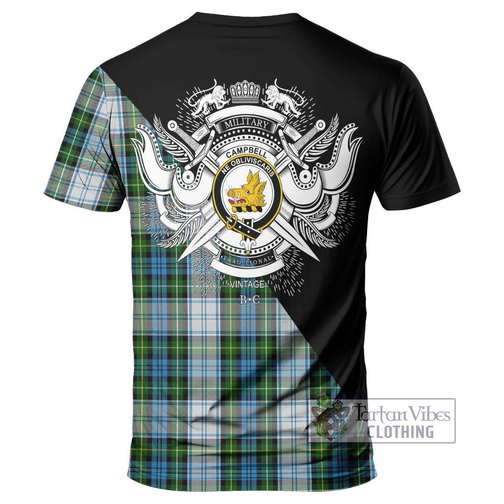 Campbell Dress Tartan T-Shirt with Family Crest and Military Logo Style - Tartanvibesclothing Shop