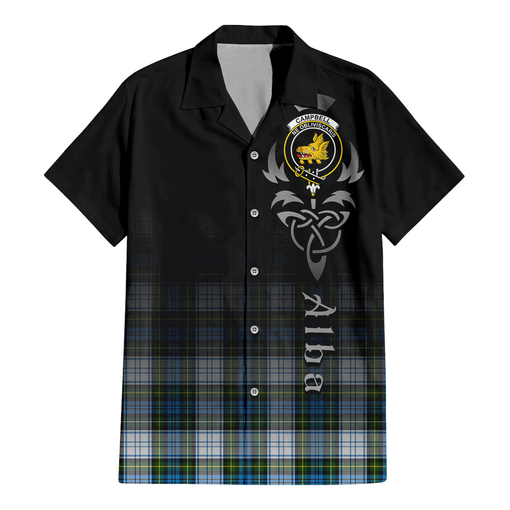 Tartan Vibes Clothing Campbell Dress Tartan Short Sleeve Button Up Featuring Alba Gu Brath Family Crest Celtic Inspired