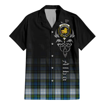 Campbell Dress Tartan Short Sleeve Button Up Featuring Alba Gu Brath Family Crest Celtic Inspired