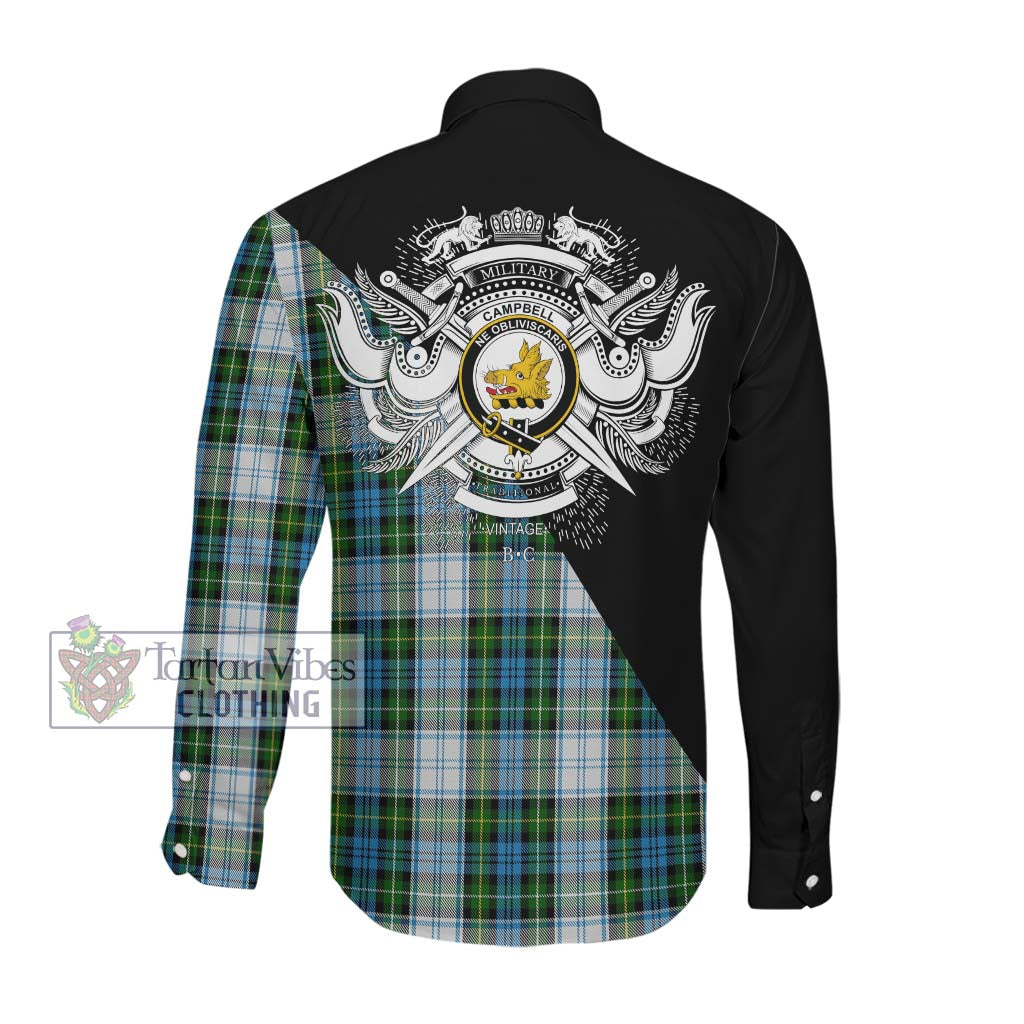 Tartan Vibes Clothing Campbell Dress Tartan Long Sleeve Button Shirt with Family Crest and Military Logo Style