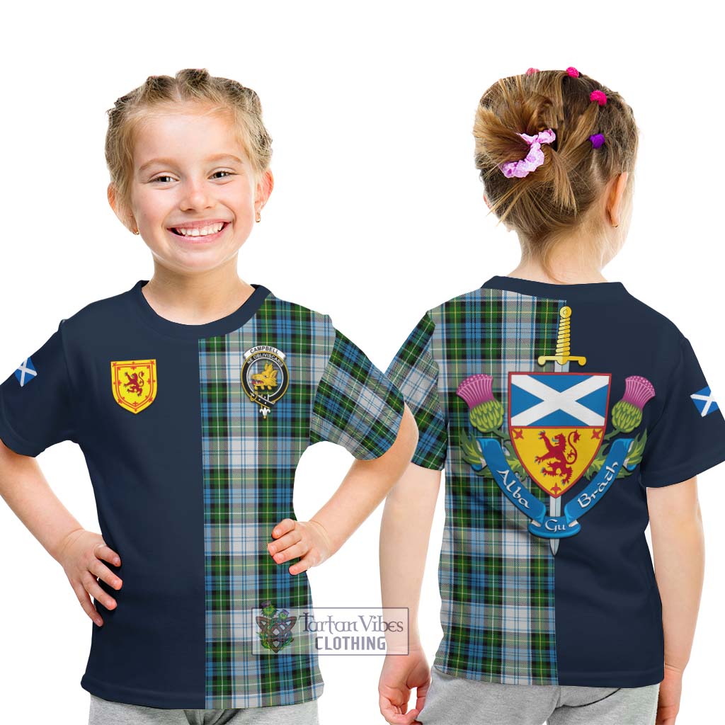 Tartan Vibes Clothing Campbell Dress Tartan Kid T-Shirt with Scottish Lion Royal Arm Half Style