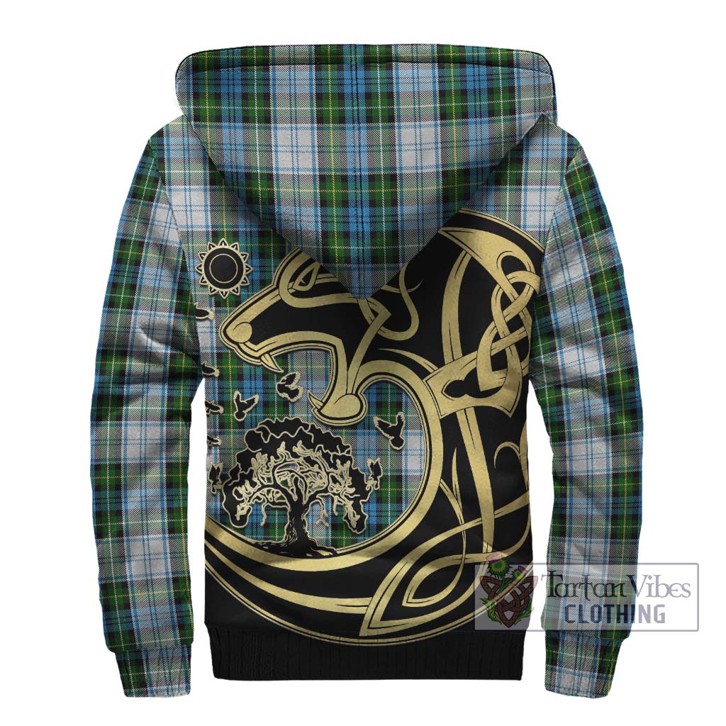 Tartan Vibes Clothing Campbell Dress Tartan Sherpa Hoodie with Family Crest Celtic Wolf Style