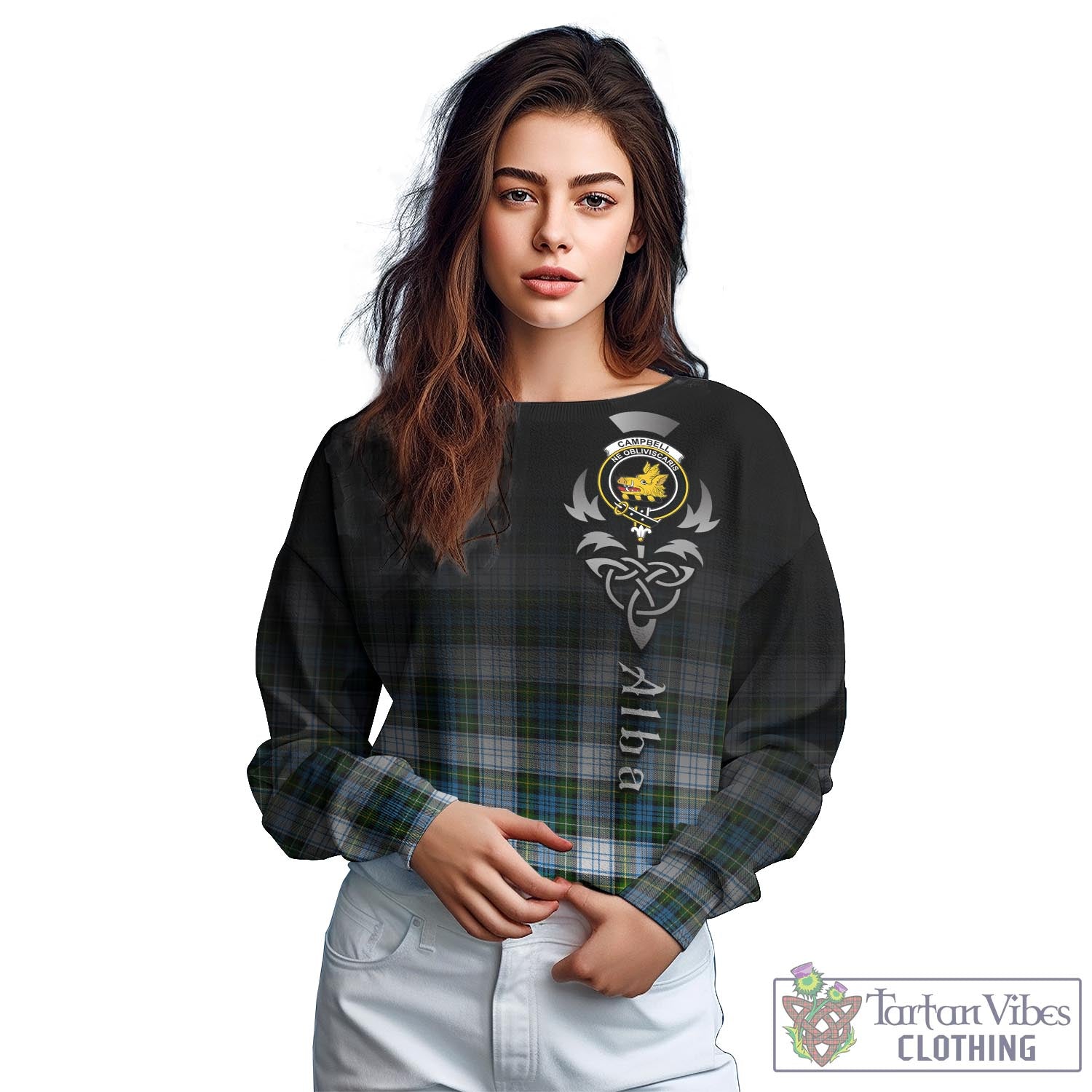 Tartan Vibes Clothing Campbell Dress Tartan Sweatshirt Featuring Alba Gu Brath Family Crest Celtic Inspired